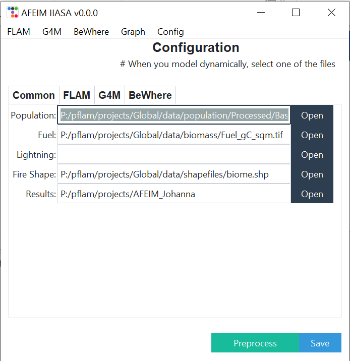 Configuration, FLAM tab