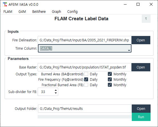 FLAM Create Label Data window