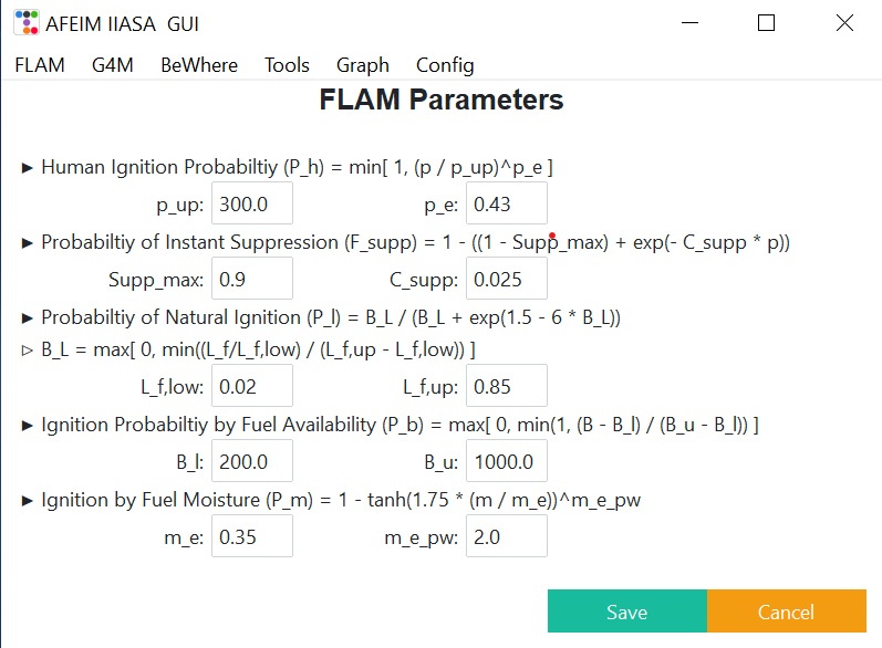 FLAM Parameters window (frequency)