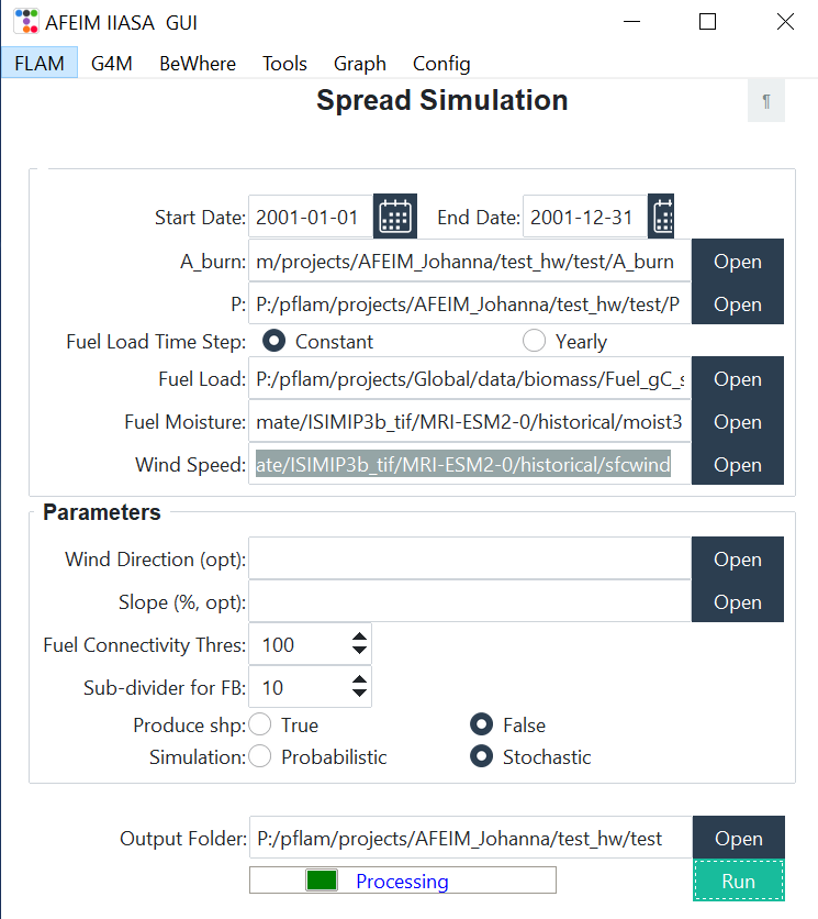 Spread Simulation window